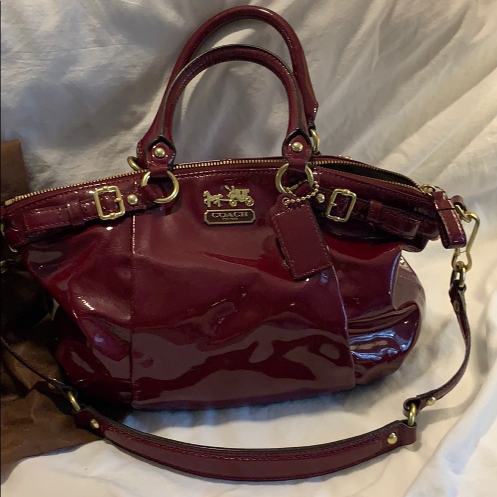 Burgundy Patent Leather Coach handbag